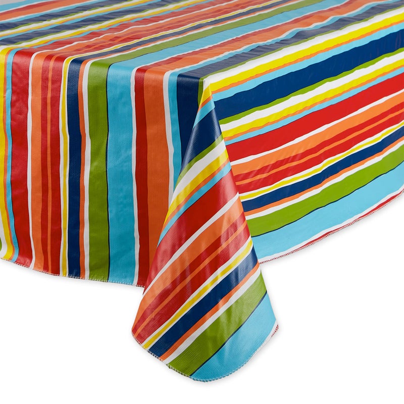 DII Vinyl Tabletop Collection Indoor/Outdoor Spill-Proof Flannel Backed Tablecloth, Rectangle, 60x84, Summer Stripe - Image 2